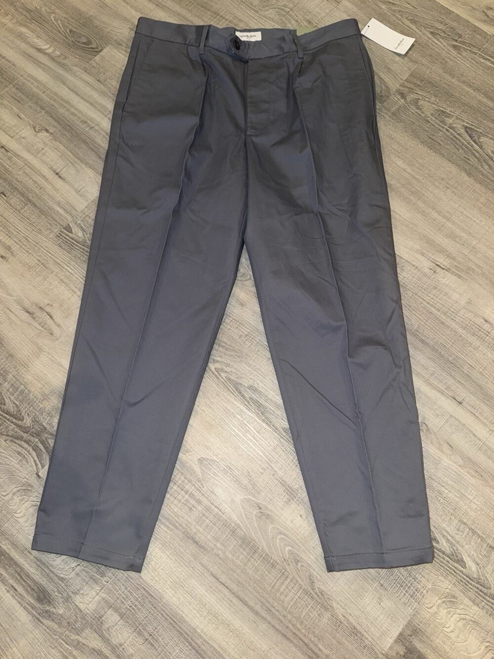 Goodfellow & Co Men’s Pleated Trousers 36x30 Blue Slim Tapered Stretch NWT